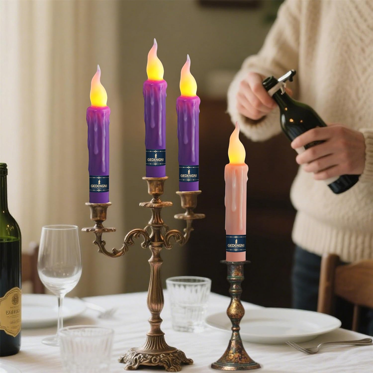 Flameless LED Taper Candles with Remote - 6" Battery Operated Taper Candlesticks, Flickering Dripless Window Candles for Mother’Day Wedding Centerpiece Home Decor & Party,4 Pack