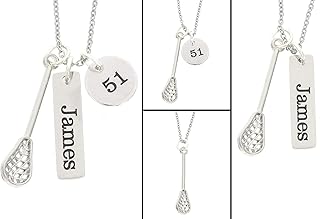Lacrosse Stick Necklace Team Gift - Engraved Jewelry - Add Custom Name Number - DGR-12MM1INBAR