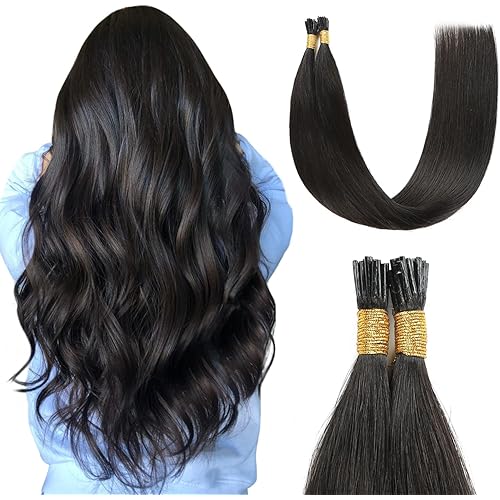 I Tip Hair Extensions Human Hair 26 Inch #1B Natural Black Itip Hair Extensions 50g/50Strands Long Straight Pre Bonded Black I Tip Hair Extensions