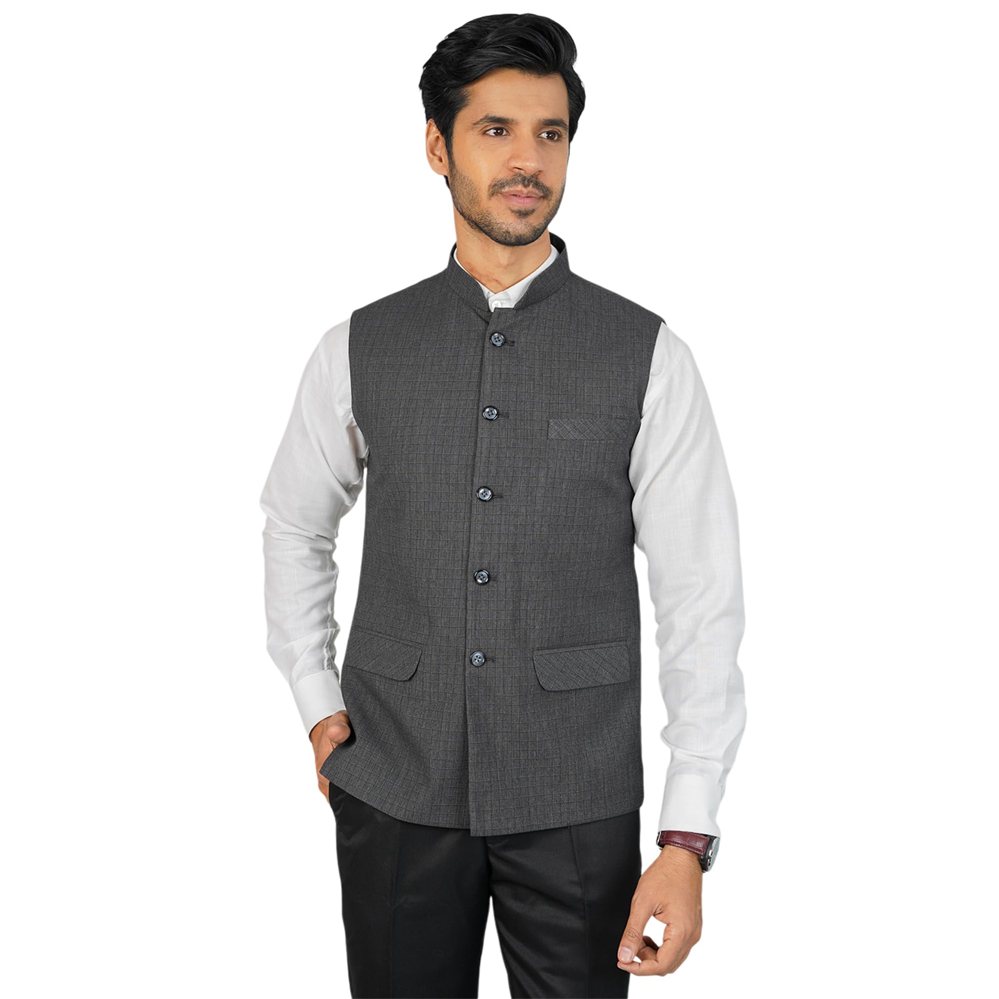 wintage Men's Poly Viscose Blue Nehru Jacket-picture-14