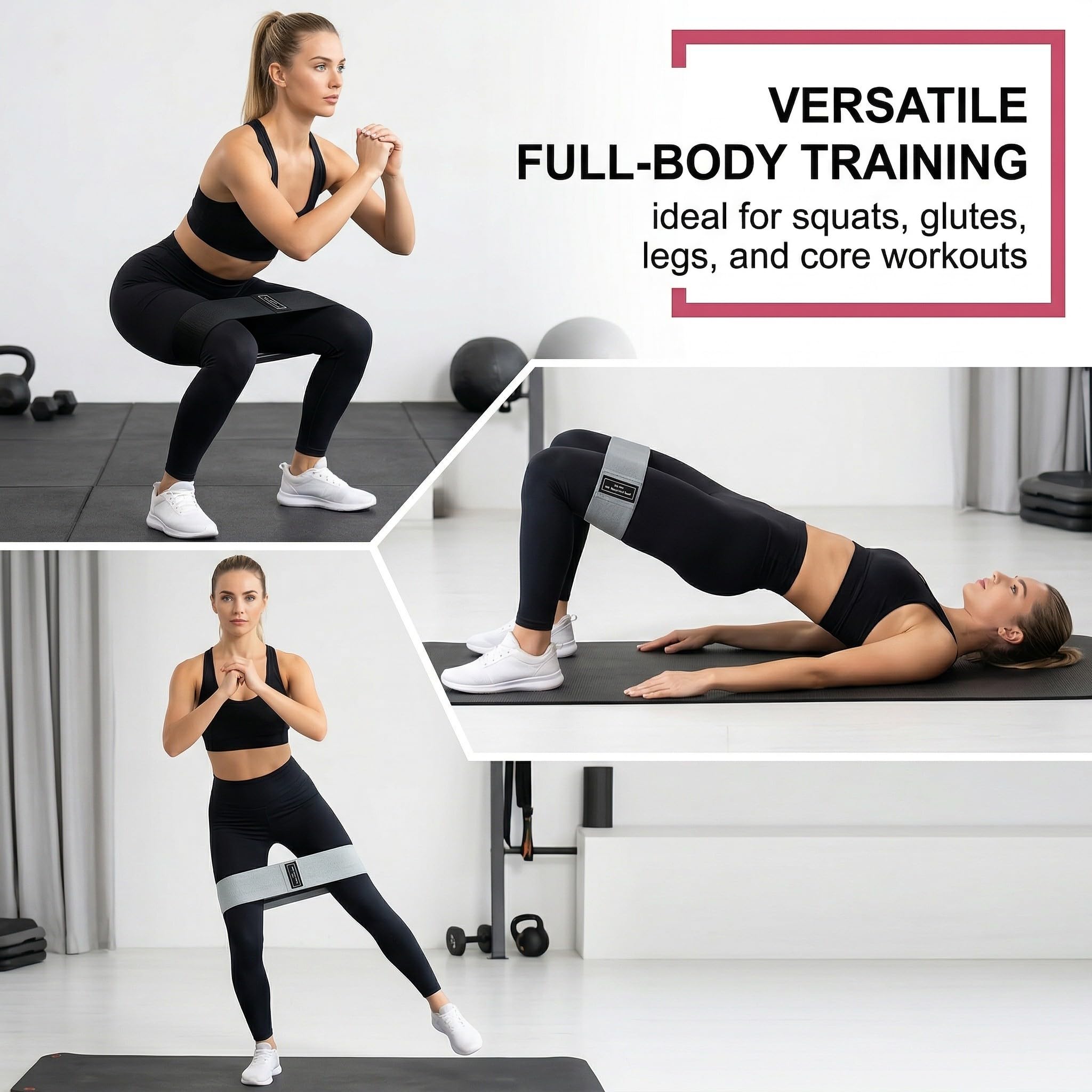 Amonax 3 Elastici Fitness in Tessuto per Palestra Gambe e Squat Bande di Resistenza Donna e Uomo Nero Grigio