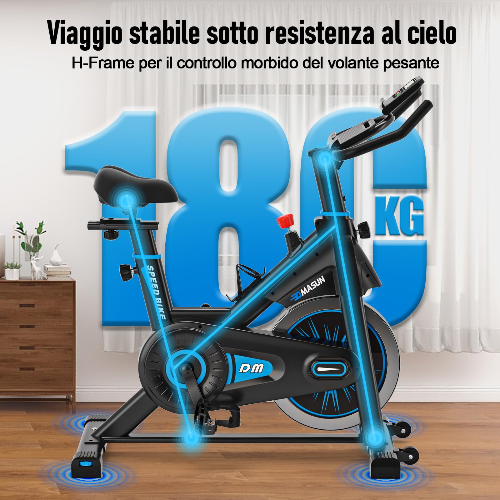 DMASUN Cyclette da Casa con Resistenza Regolabile, Cyclette Professionale con Portabicchieri e LCD Migliorata, Comodo Cuscino, Capacità 160Kg