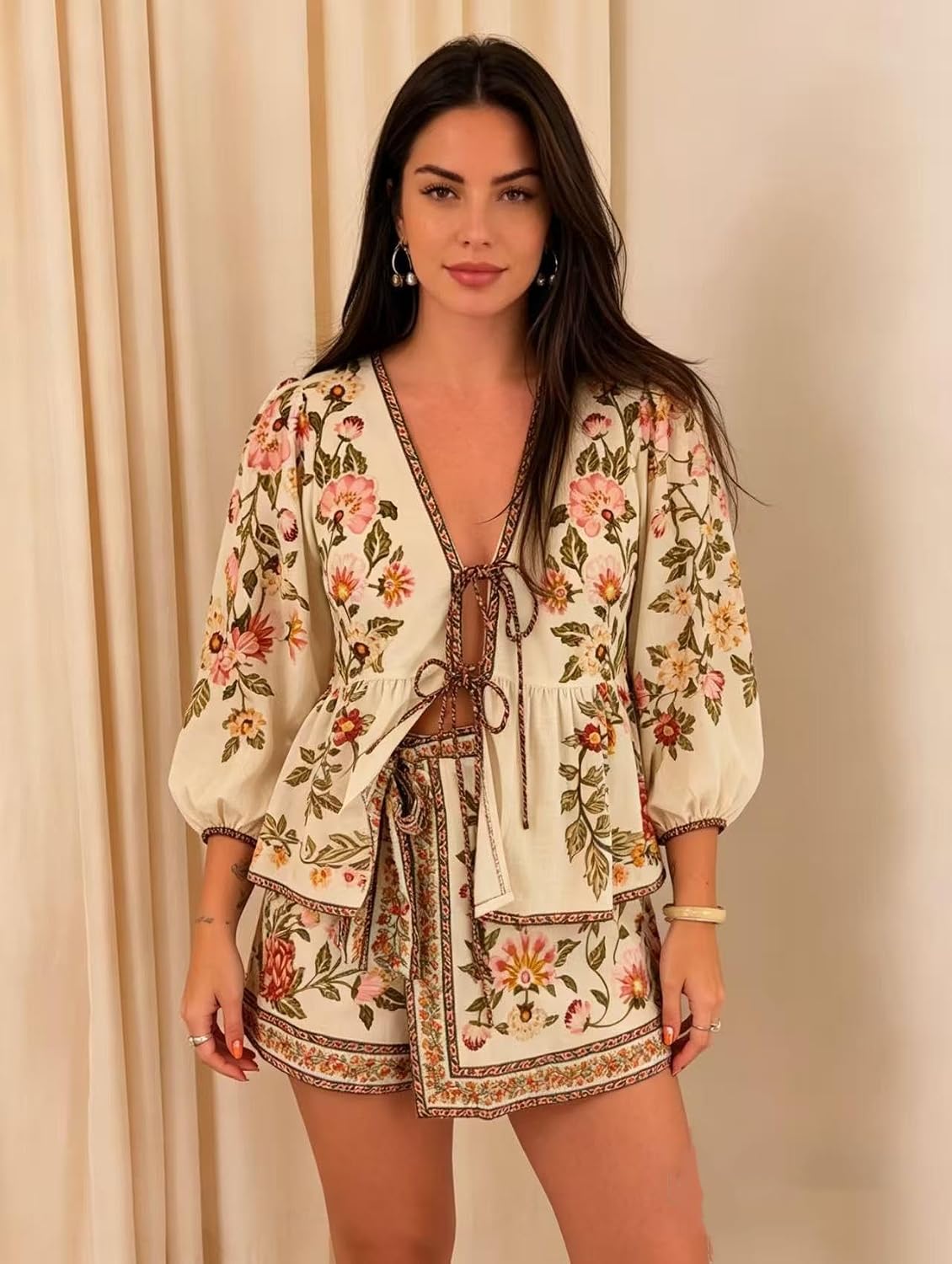 Vacation Sets for Women Boho Floral Pint Mini Skirt Set Summer Going out Lounge Outfits