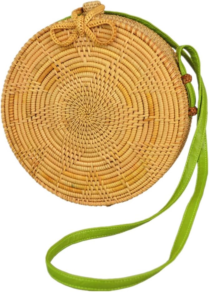 Flower Shape Handwoven Rattan Shoulder Bag Beach Crossbody Bag with Different Leather Strap