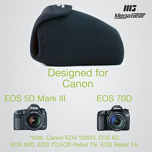 Miniatura 5 de MegaGear Funda de neopreno ultra ligera para cámara DSLR Canon EOS 7D Mark II, 70D, Rebel T5i, 6D, Rebel T4i, 5D Mark III, 60D, negro insade rojo