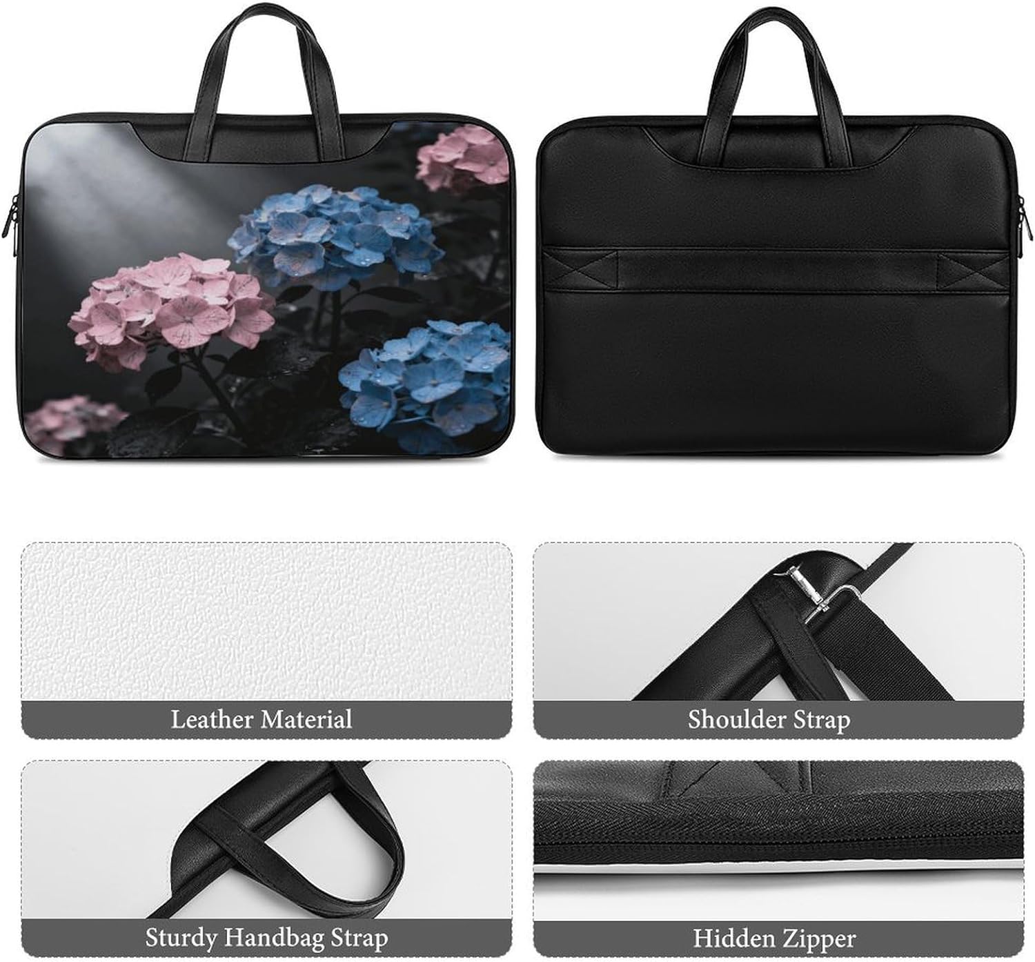 Moody Floral 42x30.5cm Black-style Laptop Bag Leather Tablet Computer Briefcase Large Capacity Work Business Tote Bags for Office
