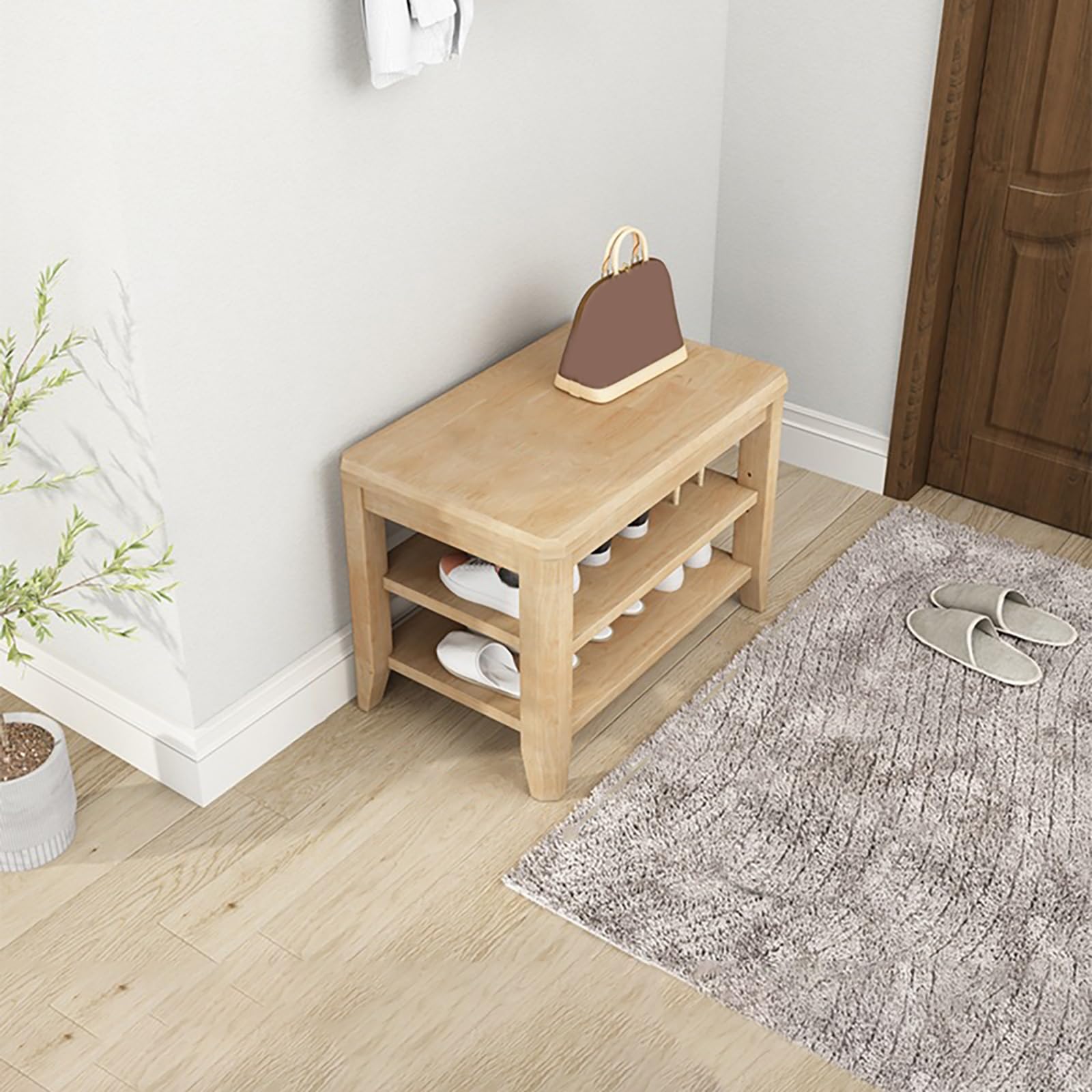 WJFTODAY Modern Wood Shoe Storage 2/3 Tier Space Saving Shoe Rack & Entry Bench for Living Room Hallway Entryway Stylish Footwear Display & Storage Solution