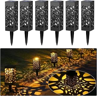 6 Pack Outdoor Solar Lights Solar Powered Outdoor Garden Lights Pathway Lights IP65 Waterproof Landscape Lighting Auto On/Off for Yard Pathway Decor, Hollow Lampshade Walkway Patio Lawn