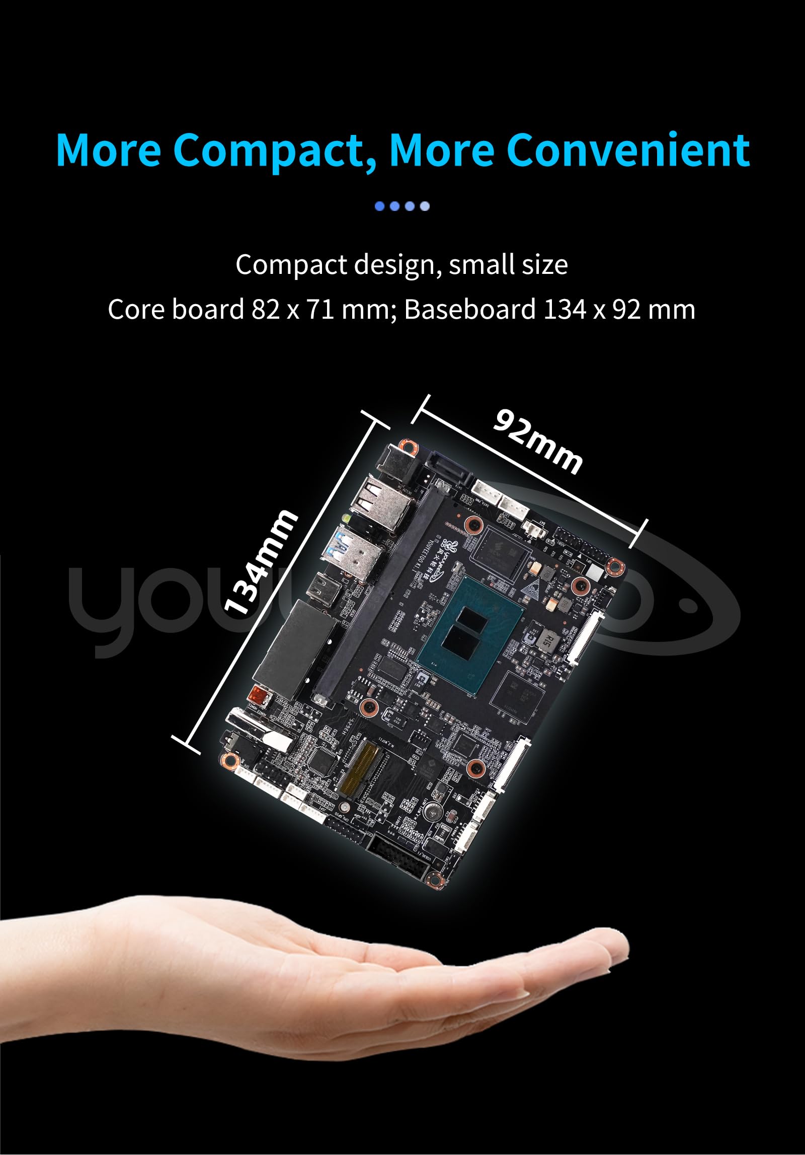 youyeetoo K1 - Intel N100 x86 Single Board Computer, Windows 10/11 Linux Mini PC, 4K Dual Media Server, 2X Gbe RJ45, M.2 2280 NVMe/SATA 3.0 SSD, Dev Board für AI IoT Edge (SOM Kit, 8+128GB)