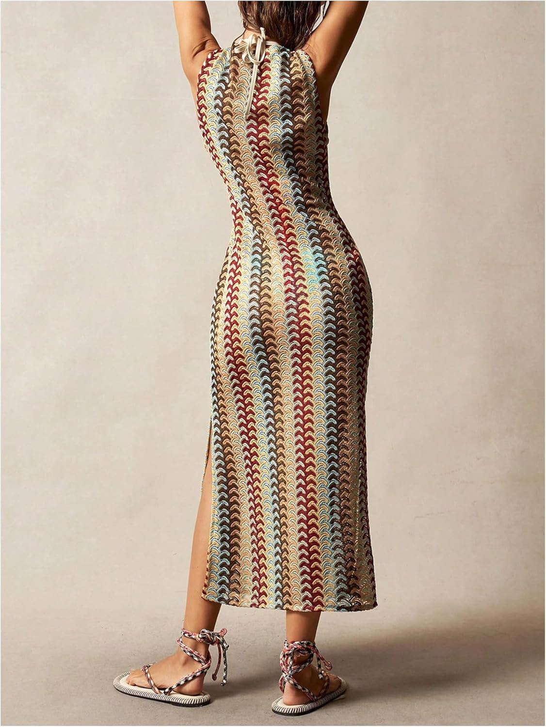 GORGLITTER Women's Boho Color Block Crochet Maxi Dress Summer Vacation Beach Peasant Bodycon Tank Long Sundresses 2025 - Image 2