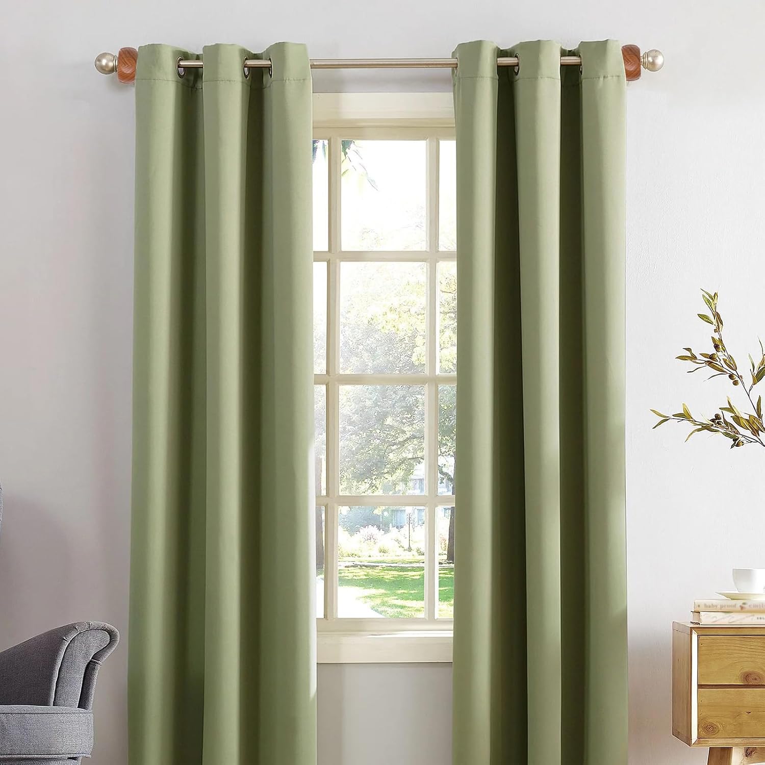 2PCS Wood Curtain Rod Bracket, Curtain Rod Holders for 1-3/8" (35mm) Pole, Wood Curtains Brackets with Mounting Screws, Wall Mount (Wooden Color)