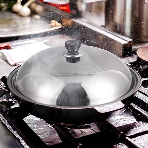 Miniatura 7 de Pan Wok Tapa de 14 pulgadas: Tapa universal de acero inoxidable para ollas Utensilios de cocina Sartén Paella Pan - Reemplazo de la cubierta de la