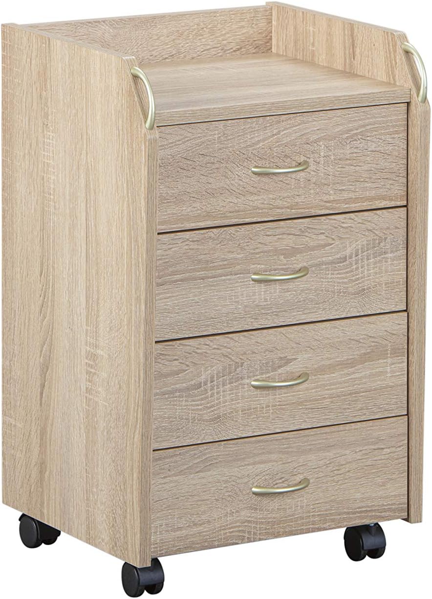 Inter LinkNovi Rolling Container with Drawers, Office Container, Standing Container, Rolling Cabinet, Drawer Chest of Drawers, Office Cabinet, 4 Sonoma Oak