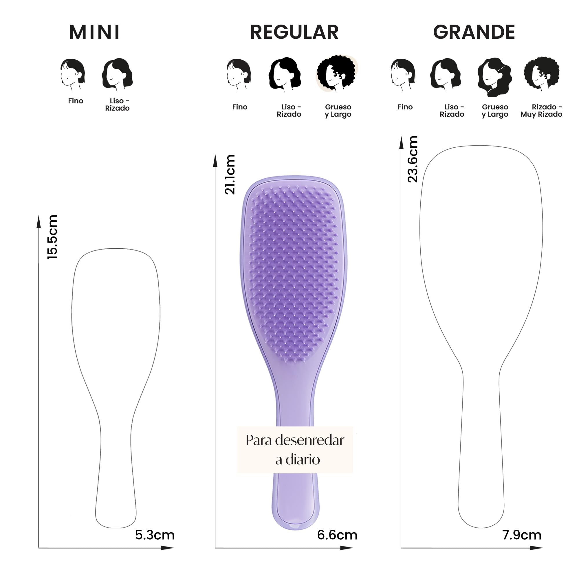 Tangle Teezer Naturally Curly Ultimate Detangler Hairbrush - Cepillo Desenredante para Cabello Rizado 3C-4C - Púas de Doble Altura para Definir Rizos y Reducir el Encrespamiento - Violeta Pasión