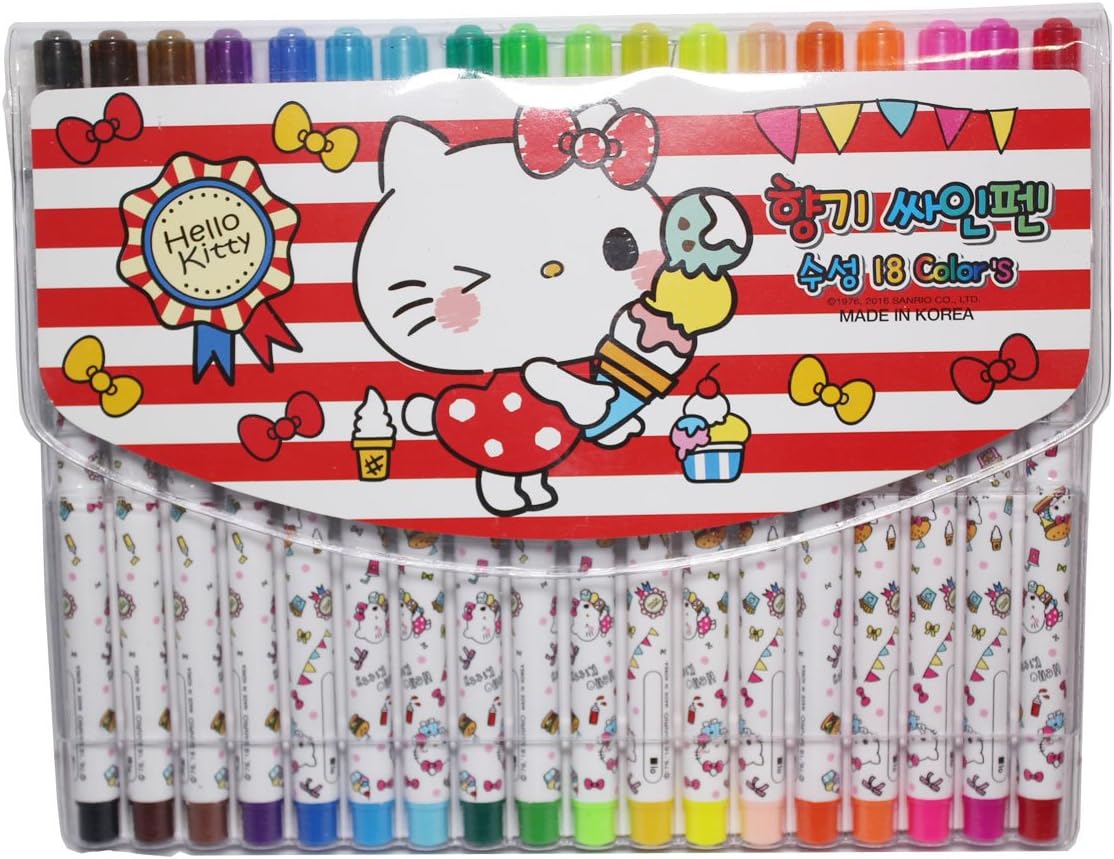 HELLO KITTY Scented Felt-Tip Water-Based Pen - 18 Colors Sets