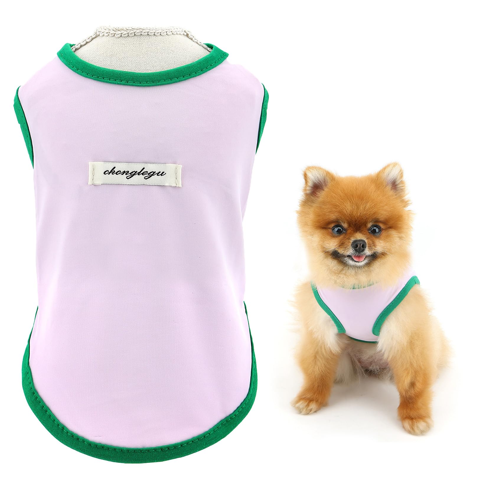 SMALLLEE_LUCKY_STORE Solid Dog T-Shirt for Extra Small and Small Cooling Dog Pet Pullover with Patch UV Resistant Puppy Vest Stretchable Tank Top Summer Sun Shirt Chihuahua Yorkie Cat Clothes Purple L
