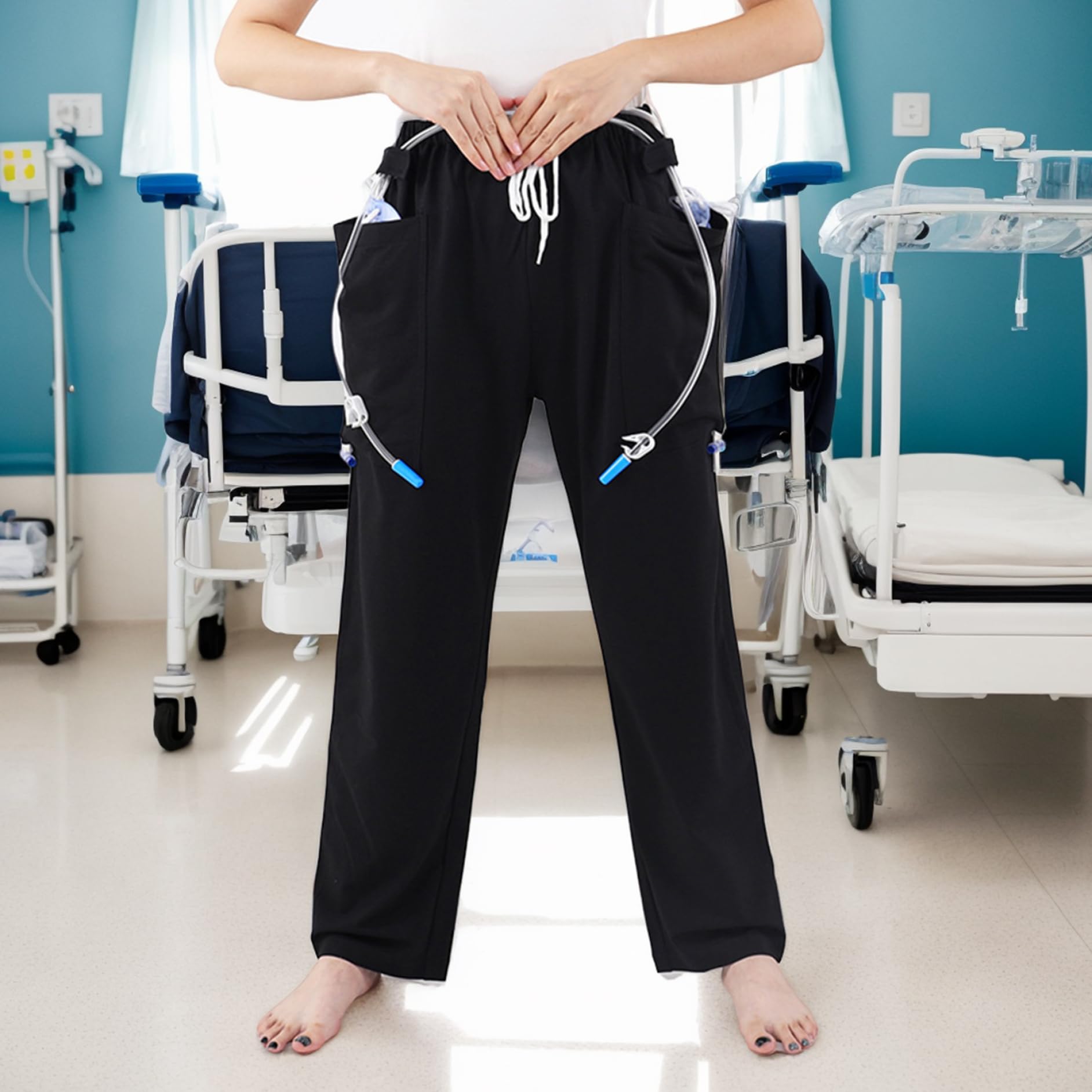Borsa da gamba per catetere, per uomo/donna, con 2 tasche laterali con cerniera, per nefrostomia, cistostomia, enterostomia
