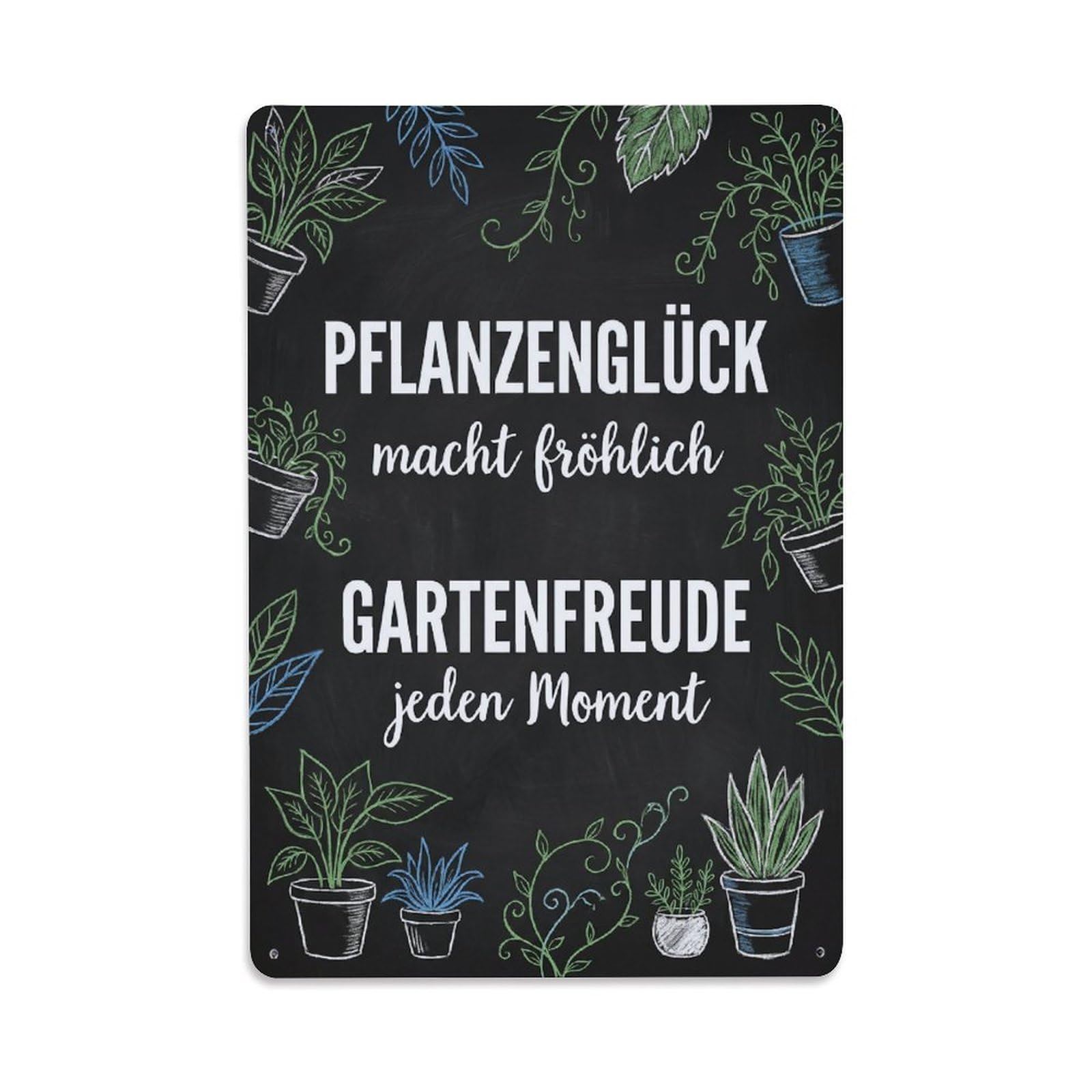 Chalkboard Plant Happiness Lovely Peaceful Metal Tin Sign Plaque Wall Decor for Cafe, Club Bar, Office, Garden Metal Poster 8x12Inch