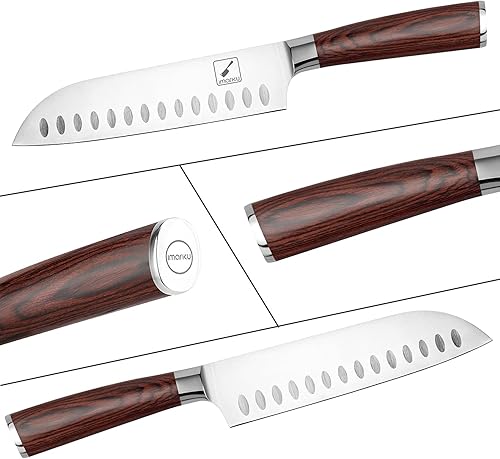 Miniatura 5 de imarku Santoku Cuchillo de cocina de 7 pulgadas, cuchillo asiático ultra afilado, cuchillo de chef japonés, acero inoxidable alemán HC 7Cr17Mov,