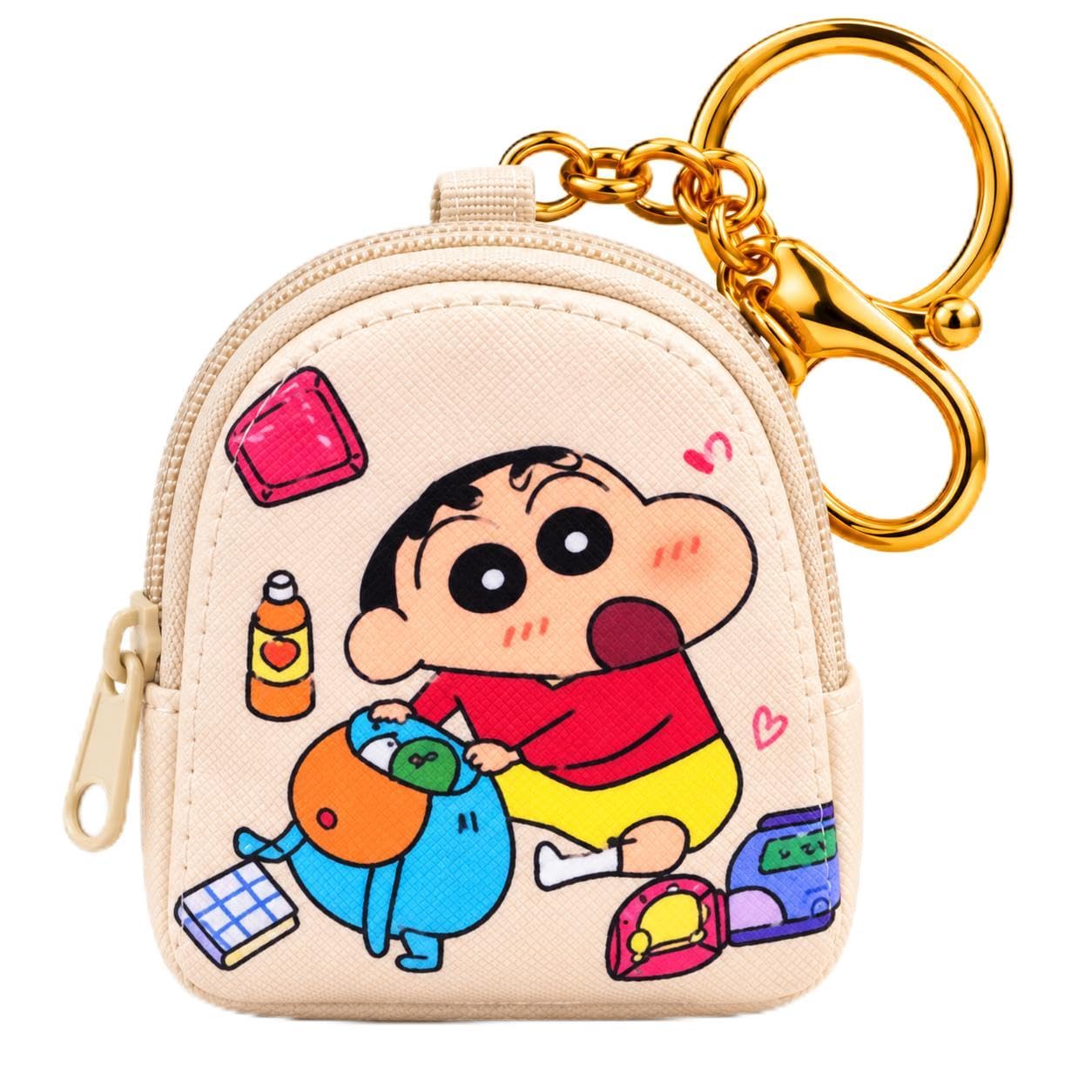 Mini Backpack Shiin-chaan Bag Charm Keychain | Cute Cartoon PU Coin Purse Zipper Pouch | Small Mini Storage Case for Coins Earphones Lip Balm | Handbag Backpack Key Ring Charm Accessory | Pack of 1