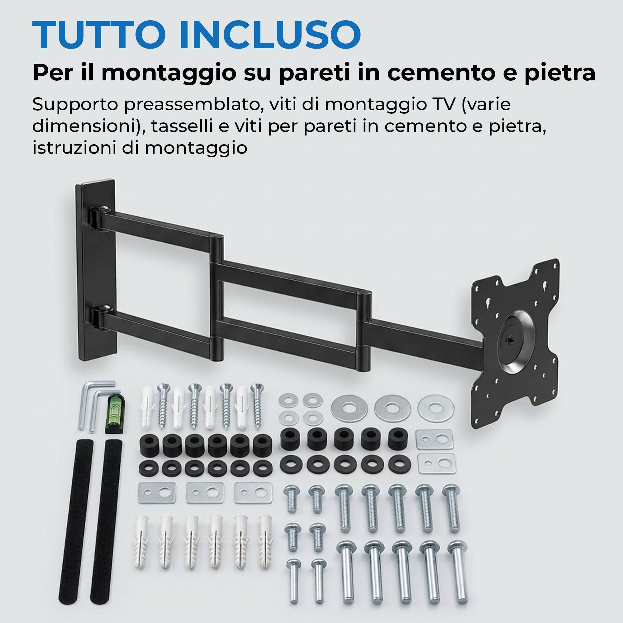 Rotate XL TV supporto da parete, si estende, gira, inclina, ruota, TV circa 24-50 pollici - 25kg, fino a VESA 200x200mm, supporto TV (Nero, 108,5 cm / 25 kg)