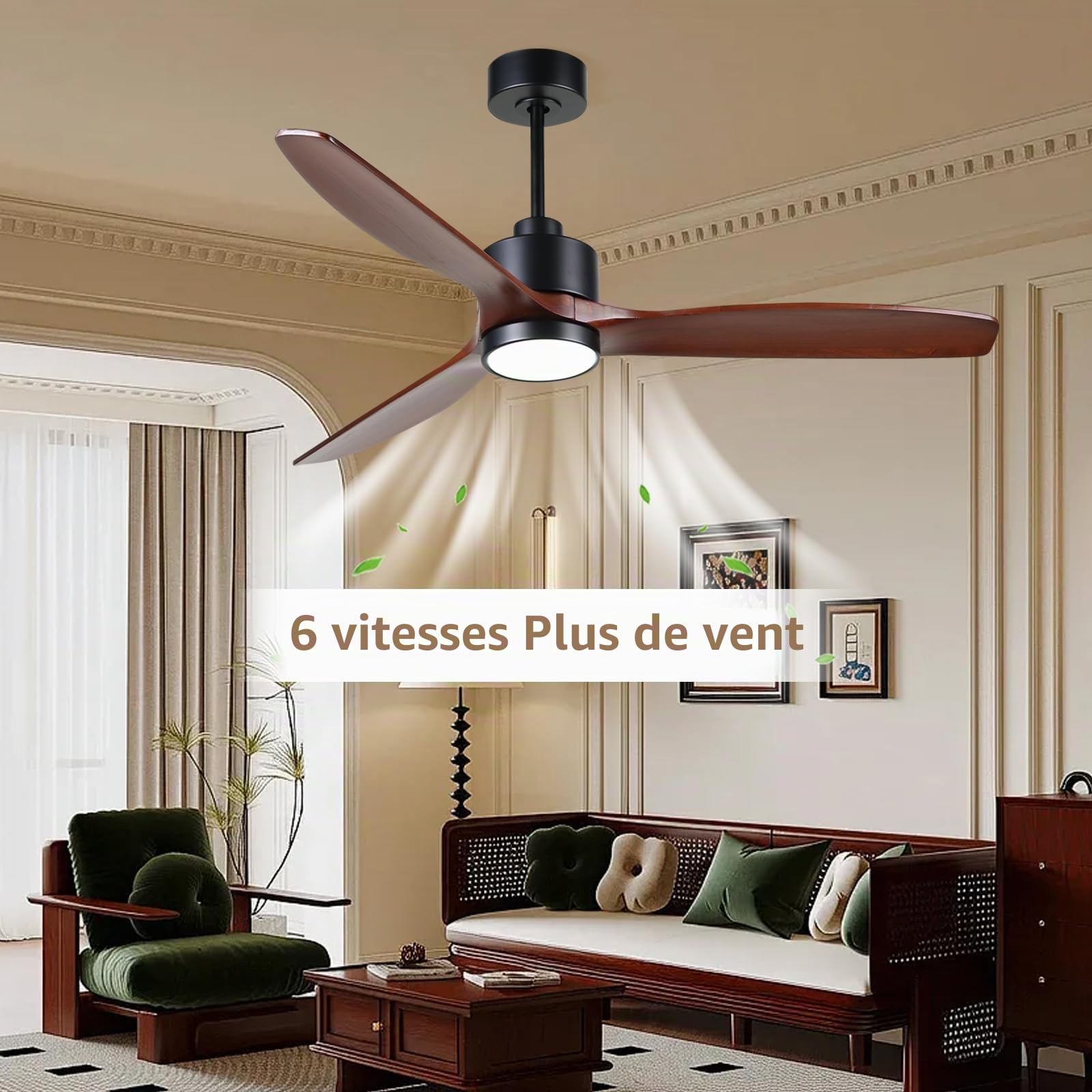 OFANTOP 132CM Ventilateur de plafond en bois avec éclairage et télécommande