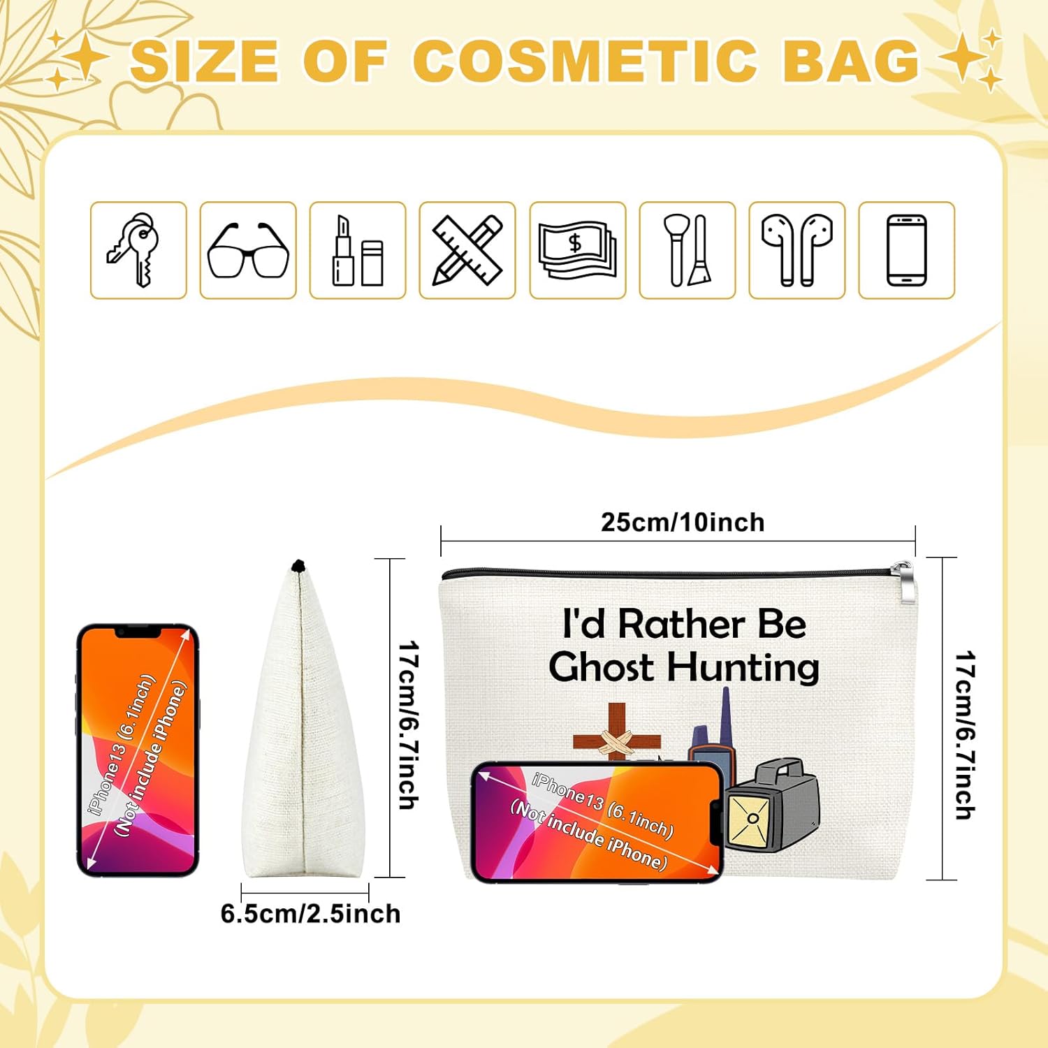 Mxrymvu Ghost Hunting Gifts Makeup Bags Funny Ghost Hunter Gift Halloween Gifts for Paranormal Investigator Cosmetic Bag Ghost Adventurers Gift for Birthday Christmas Travel Zipper Pouch - Image 3