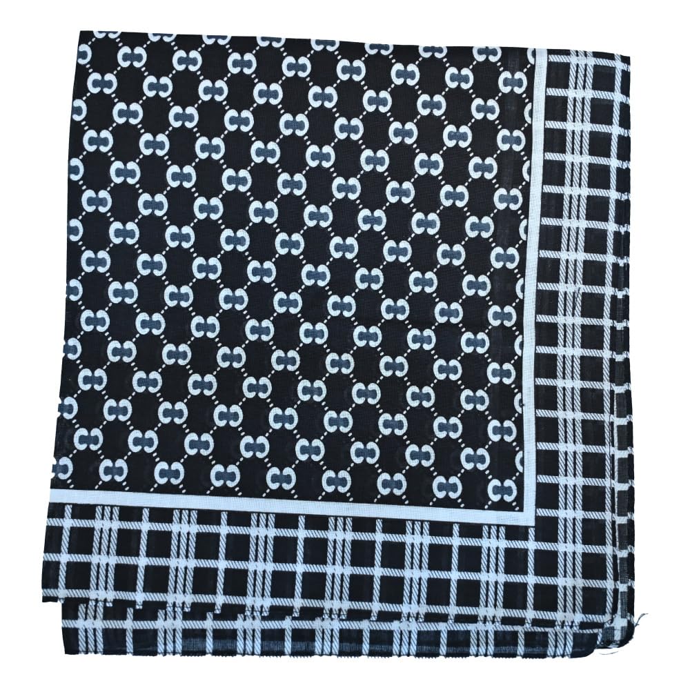 The Tie Company Unisex White, Black Bandana Polka Dot Headwear Wrap Neckerchief Large Cotton Bandanas Scarf Headband - White & Black Geometric