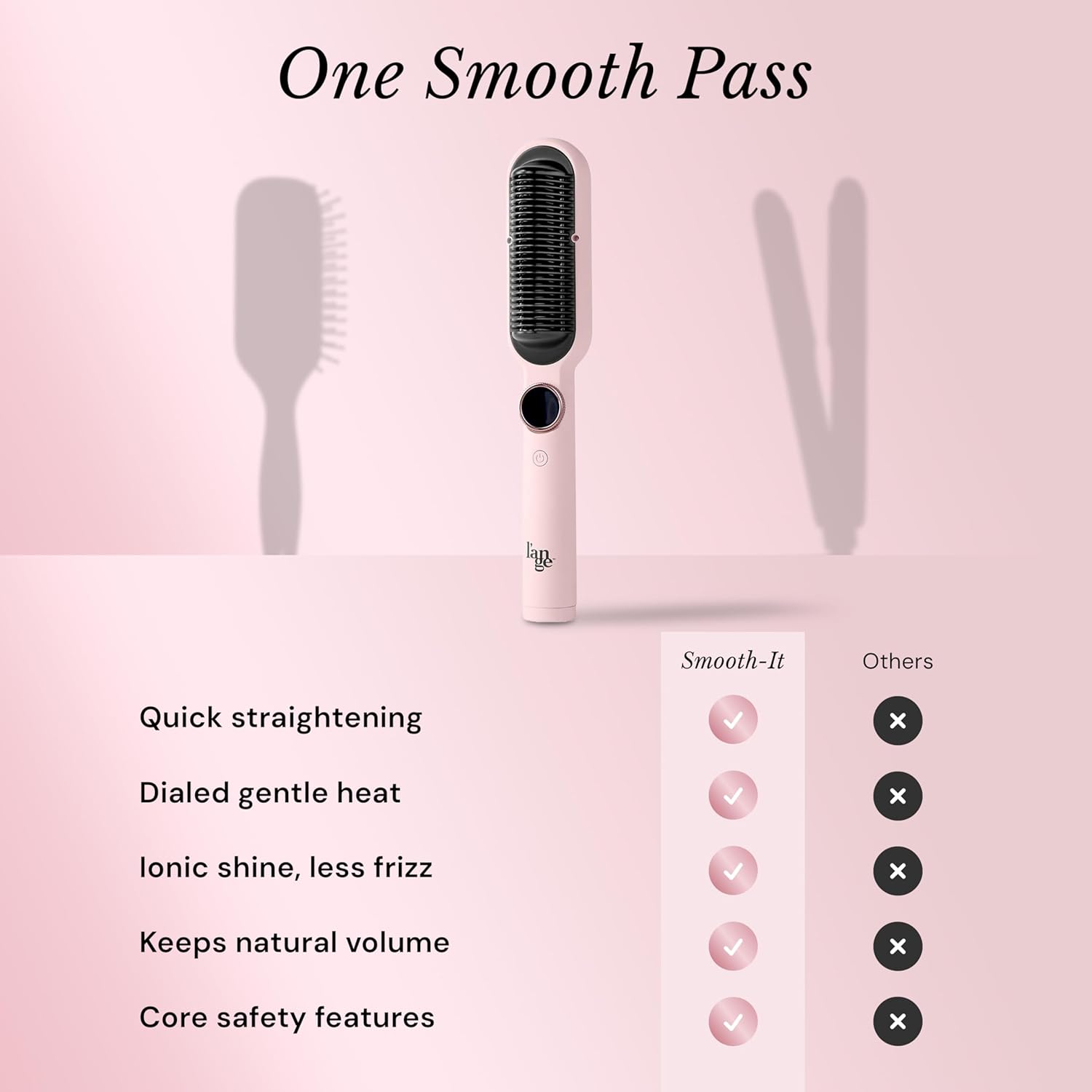 L'ANGE HAIR Smooth It 2-in-1 Hair Straightener Brush with Digital Temperature Dial Up to 450°F | Frizz Control Straightening Comb | Quick Styling Hot Brush for All Hair Types | Auto Shut-Off | Blush