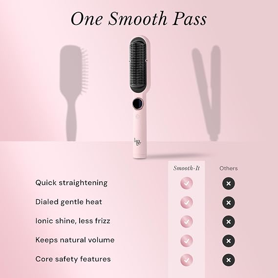 L'ANGE HAIR Smooth It 2-in-1 Hair Straightener Brush with Digital Temperature Dial Up to 450F | Frizz Control Straightening Comb | Quick Styling Hot Brush for All Hair Types | Auto Shut-Off | Blush