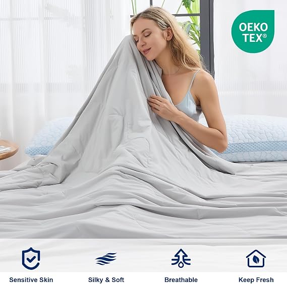 QUTOOL Cooling Blanket for Night Sweats Lightweight Cooling Comforter Summer Quilt With Q-Max>0.4 Cool Tech Fabric Dual-Sided Breathable Summer Blanket for Hot Sleepers, Sofa Bed,Grey,200 * 220cm