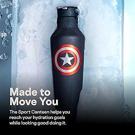 Corkcicle Marvel Sport Canteen - Triple-Insulated Stainless Steel Water Bottle - Straw Cap & Folding Metal Handle - Summer Drinkware Gift - Keeps Drinks Ice Cold - Captain America - 20 oz