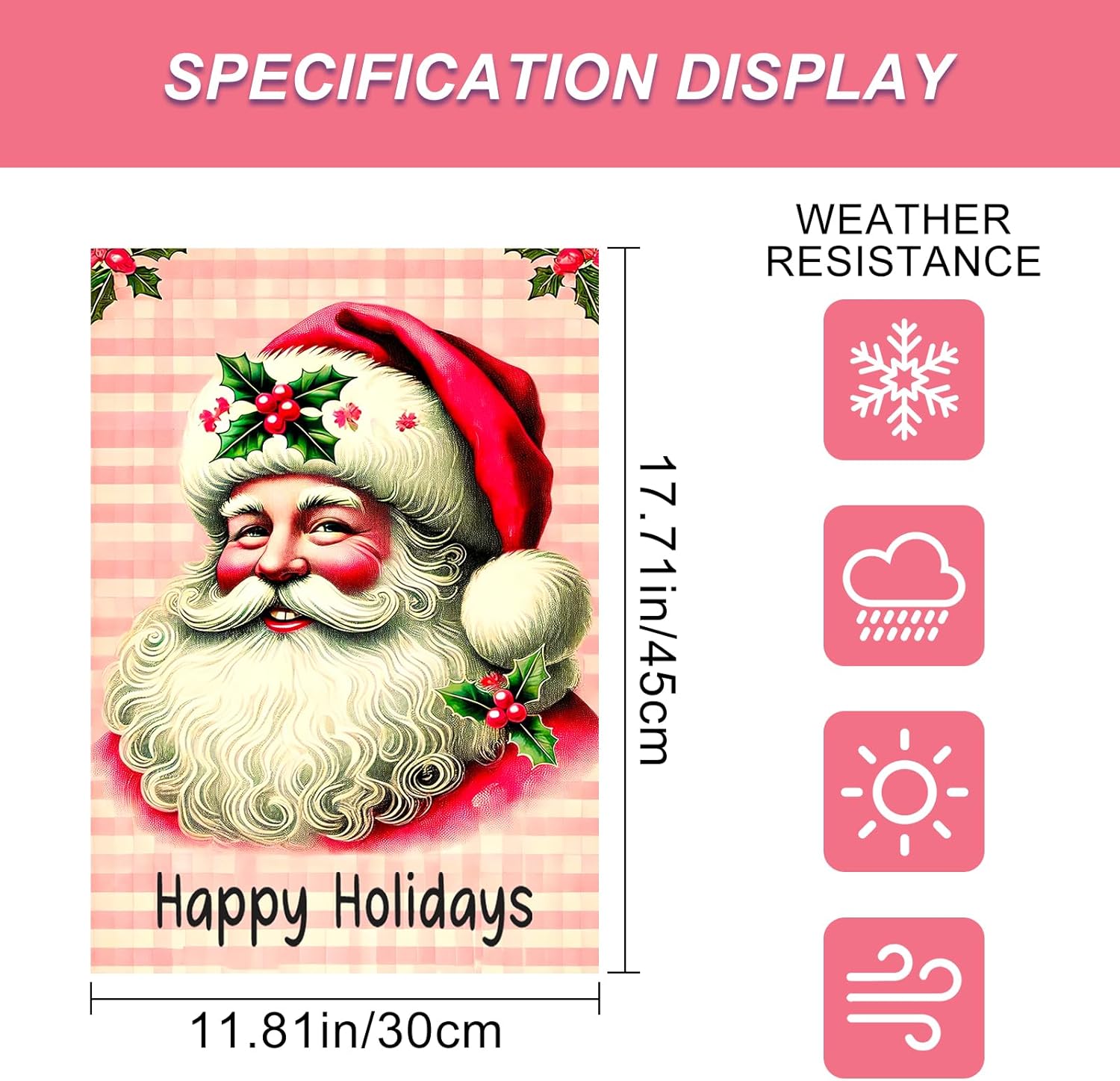 Christmas Garden Flag 12x18 Inch Vintage Santa Happy Holidays Flag Double Sided Classic Holiday Banner Outdoor Retro Claus Yard Decoration for Porch Lawn - Image 3