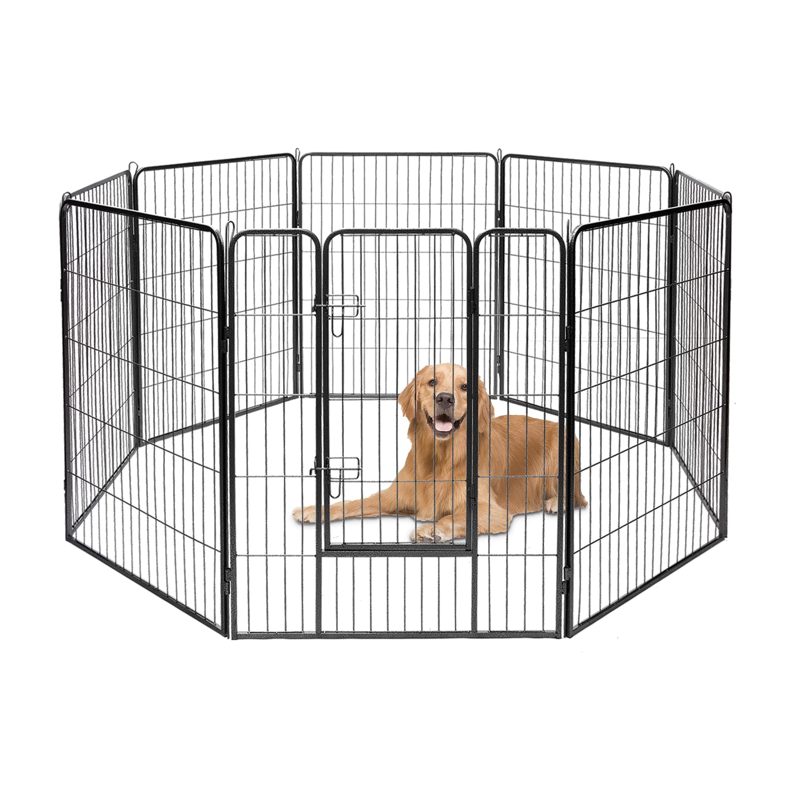 GYMAX Parc Pour Chien à 8 Panneaux En Forme D’Os, Enclos Intérieur Extérieur Avec Porte Ouvrable, Barrière De Sécurité En Plastique Avec Ventouse