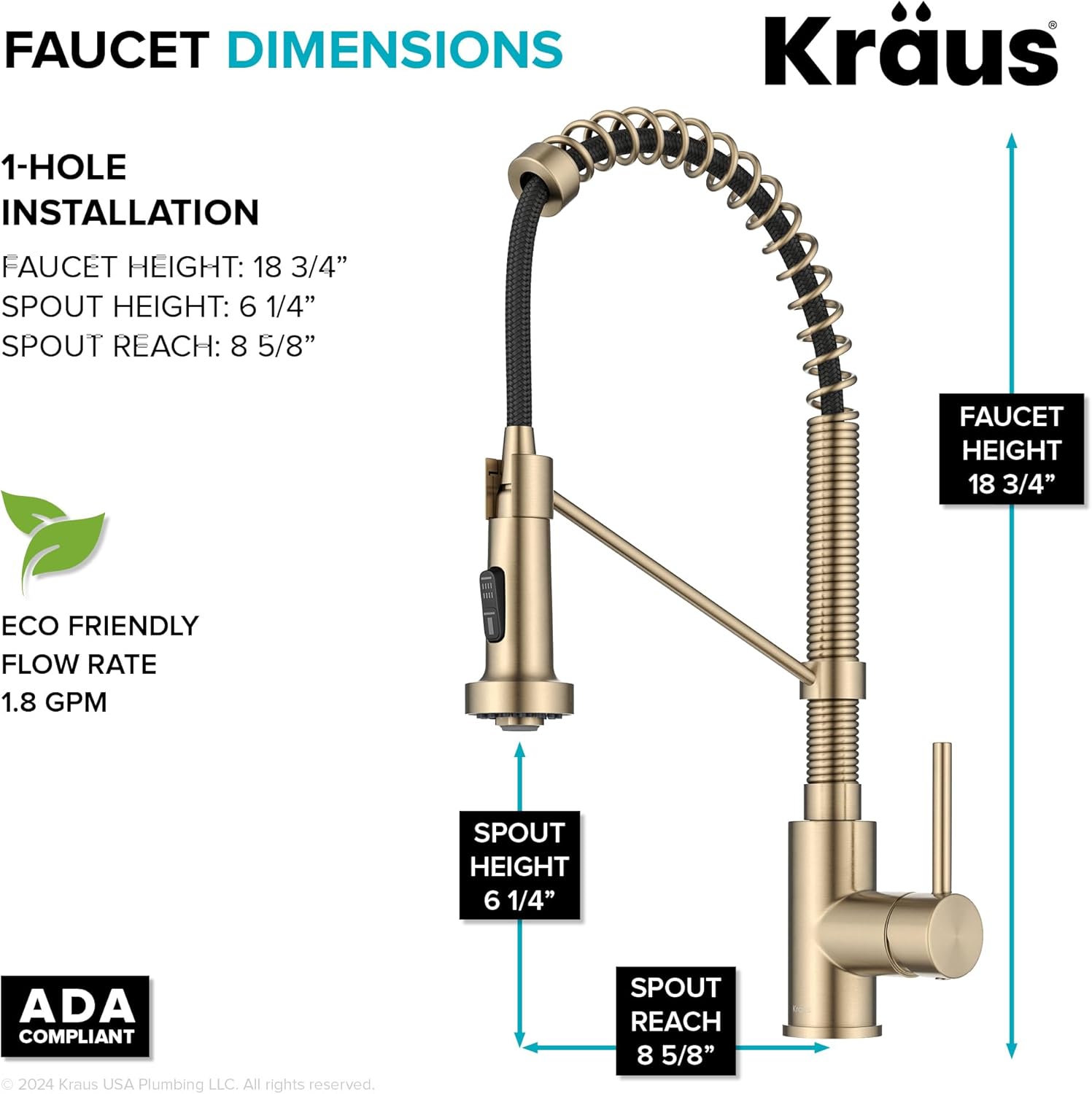 KRAUS Bolden Commercial Style 2-Function Single Handle Pull Down Kitchen Faucet in Spot-Free Antique Champagne Bronze, KPF-1610SFACB - Image 5