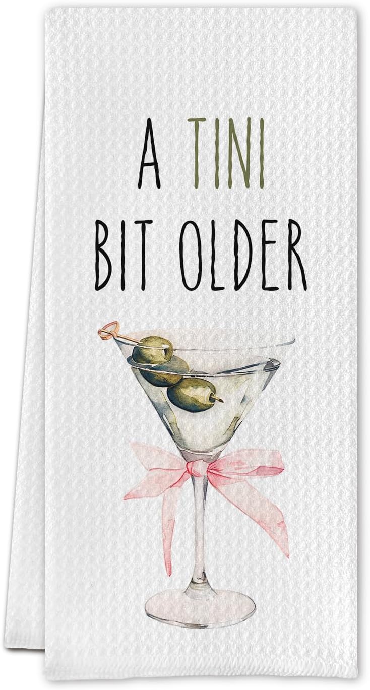 A Tini Bit Older Birthday Kitchen Towels,Coquette Pink Bows Martini Dish Towels,Martini Gifts for Women,Martini Decor for Party Kitchen Bar Pub,16 X 24 Inches