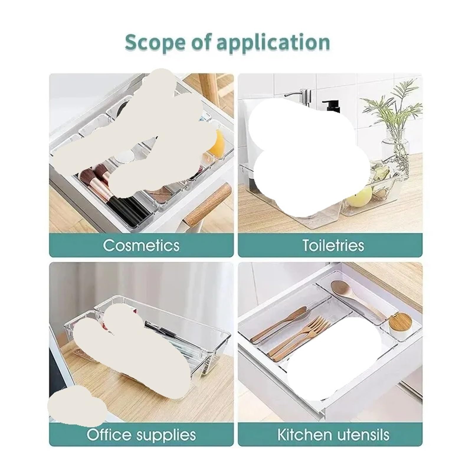 Generico Set di organizzatori for cassetti da 8/13 pezzi, contenitori in plastica trasparente, divisori scrivania for comò camera letto, ufficio e trucco(8pcs)