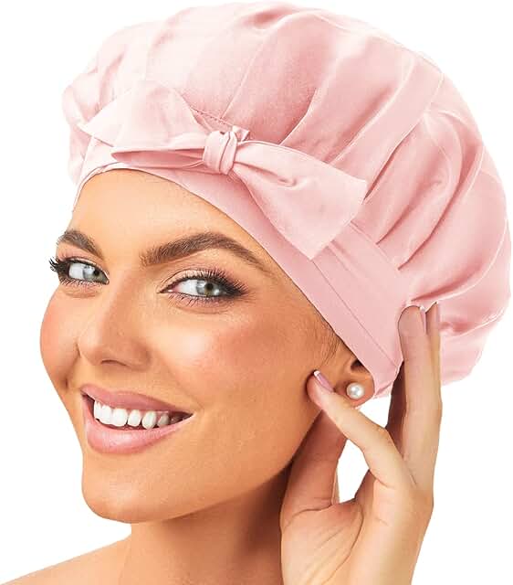 Silk Bonnet – 100% Mulberry Silk Sleep Cap Breathable & Adjustable Sleeping Caps Non Slip Silk Hair Wrap Women Night Cap f...