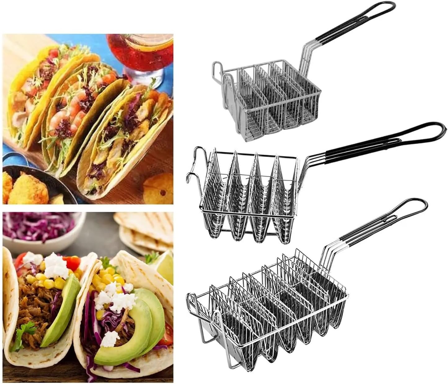 Stainless Steel Taco Fryer Tortillas 4Shells 6Shells Deep Fryer Taco Holder Fryer Basket Fried Basket For Party Restaurant(4 Grid V Shape)