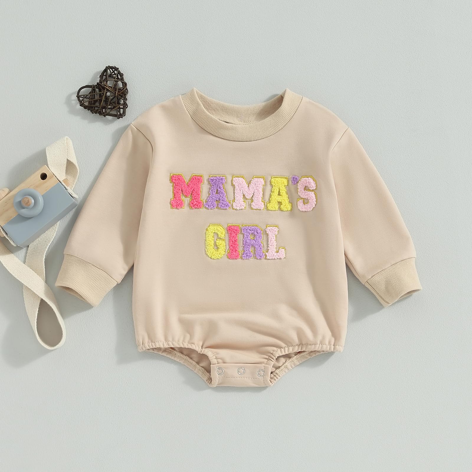 Dcohmch Baby Girls Fall Round Neck Romper Shirt Mamas Girl Embroidery Long Sleeve Casual Sweatshirt Pullover Tops (Mamas Girl Romper, 0-3 Months)