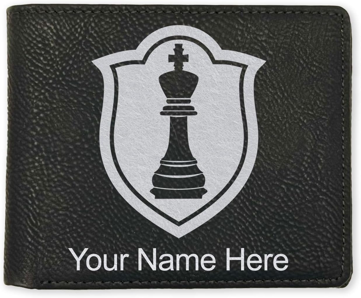 LaserGram Faux Leather Bi-Fold Wallet, Chess King, Personalized Engraving Included (Rustic with Gold)