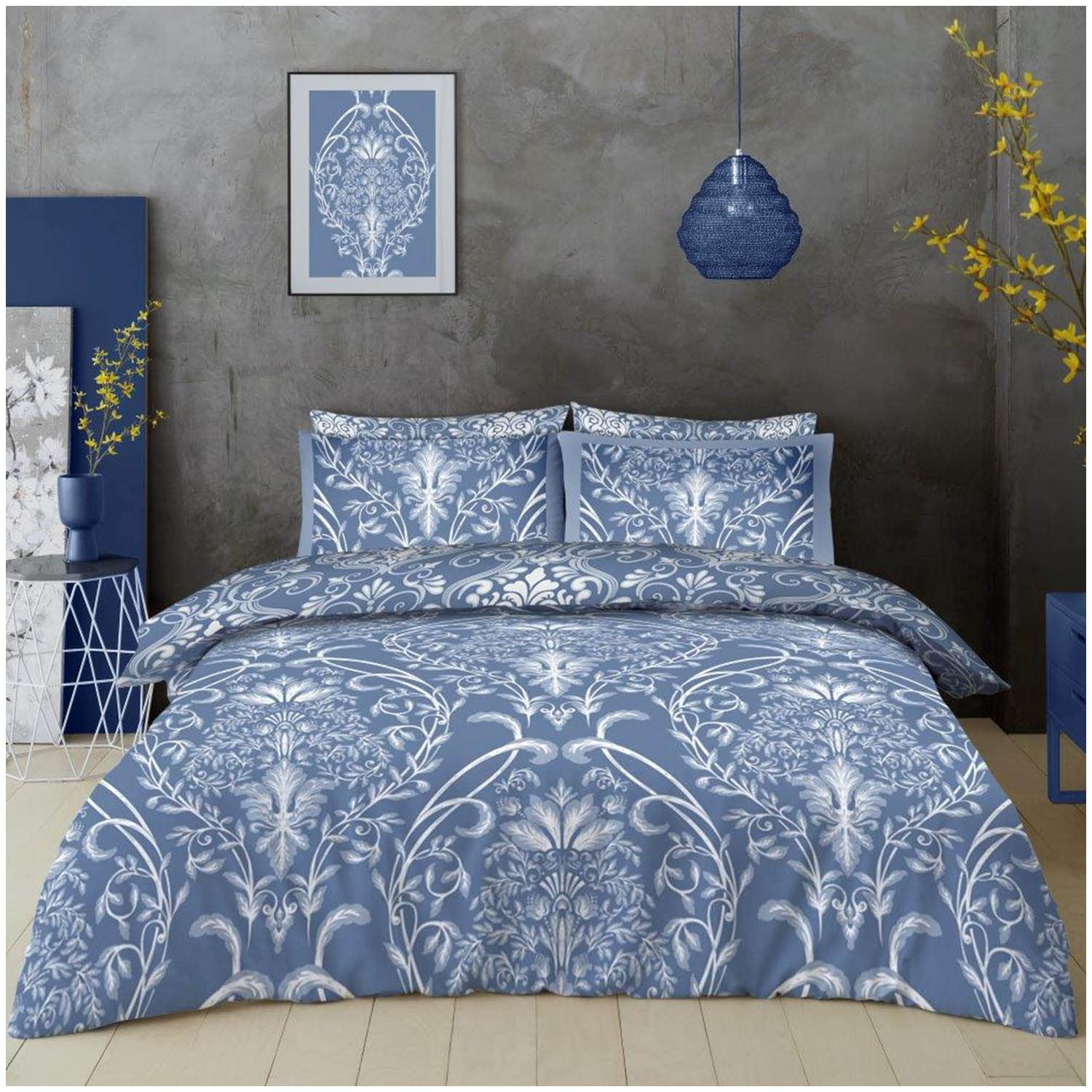 GC GAVENO CAVAILIA Reversible Polycotton Floral Duvet Cover Set 3Pc, Luxury Damask Fitted Sheet, Florence Bedding Complete Bed Set Single Bed, Multi — image 1