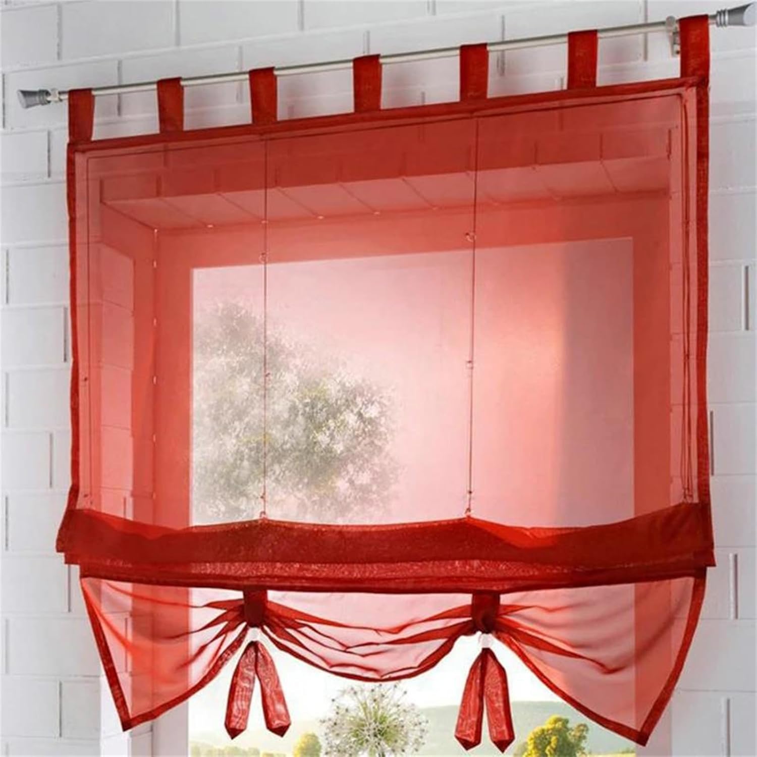Hcclijo Tie-Up Suspender Roman Curtain Window Curtain Shade Sheer Voile Window Valance Drape Blind for Kitchen Study Balcony