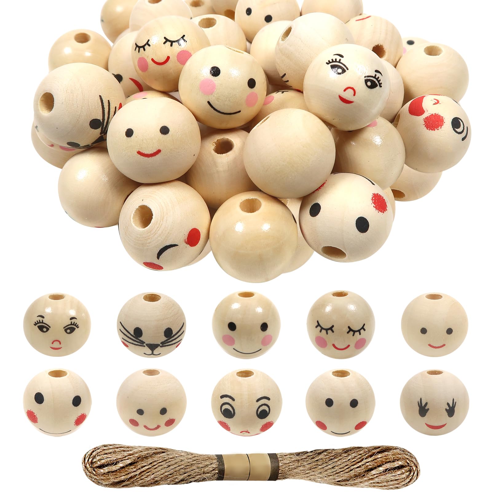 TOAOB 30pcs Perles En Bois Avec Visage Souriant 20mm 25mm | FindTheDeal