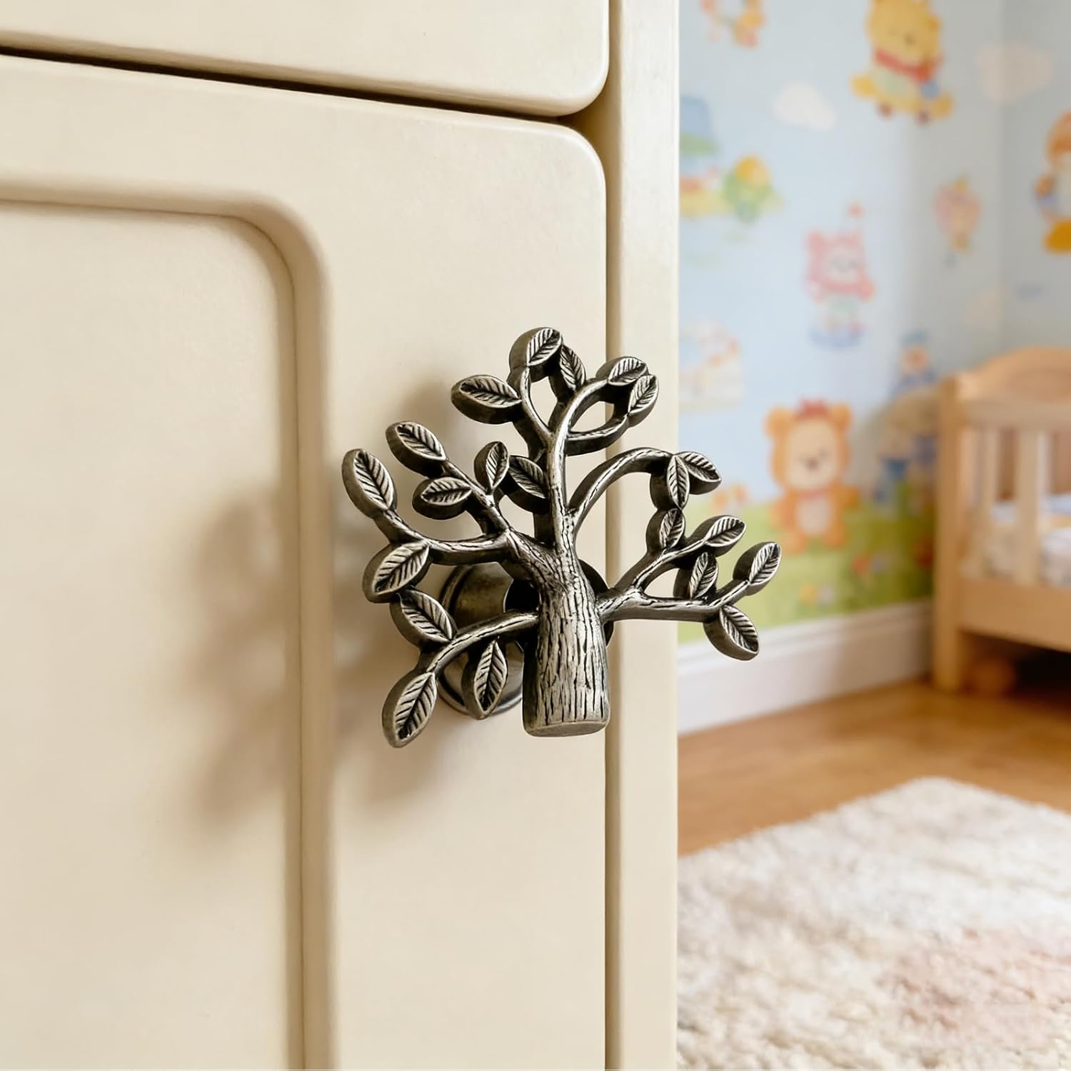 4PCS Ancient Tree Cabinet Knobs,Zinc Alloy Cabinet Handle with Screws,for Kitchen Bedroom Furniture (Ancient Silver)