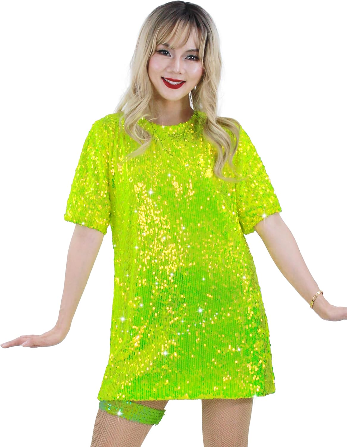 Sequin T-Shirt Dress Sparkly Casual Short Sleeve Party Club Outfit Costume