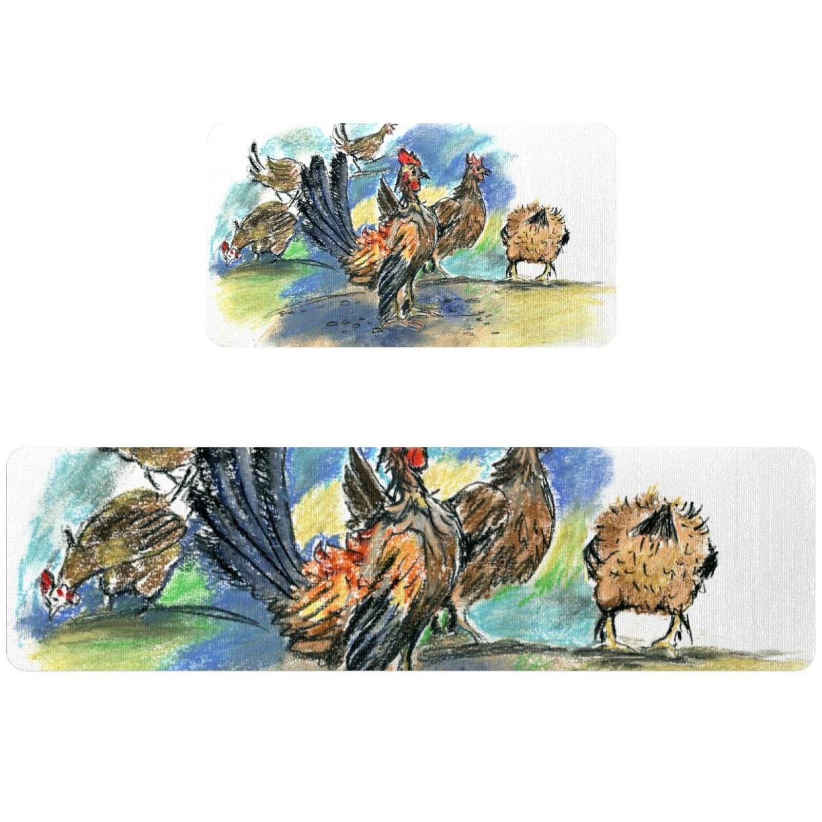 Alfombrillas de cocina pasillo y cuarto de lavado absorbentes con dibujo de pollos