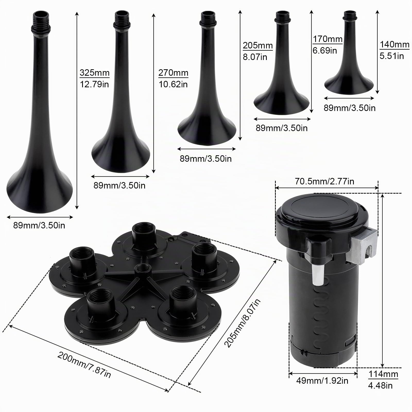 Kit de Klaxons de Train, Klaxon Pneumatique 12V 185dB pour Camion, Super Puissant, Cinq Trompettes avec Compresseur, pour Voitures, Camions, Pick-up, Trains, Bateaux