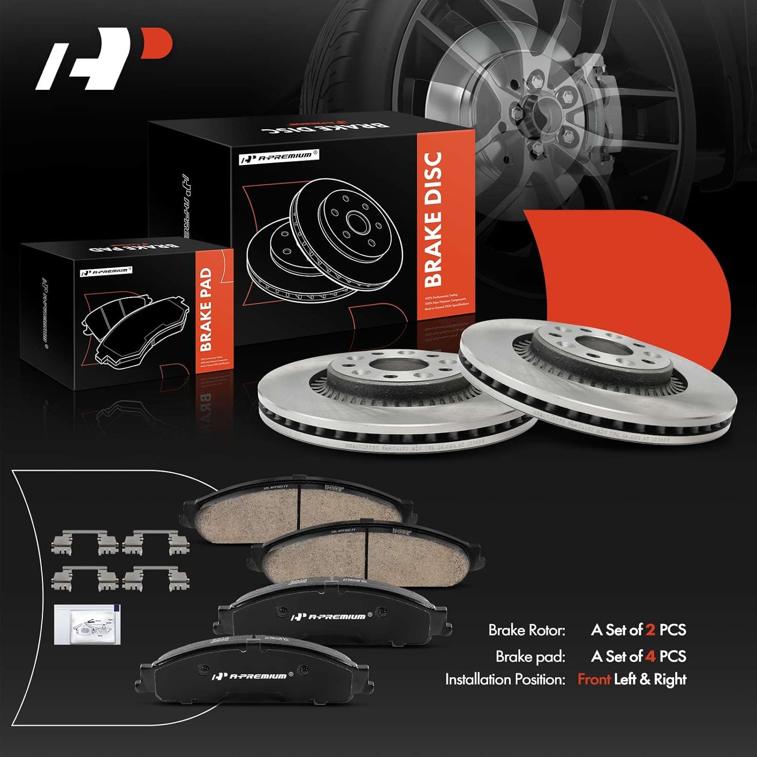 A-Premium 12.41 inch (315.2 mm) Front Vented Disc Brake Rotors + Ceramic Pads Kit Compatible with Select Ford and Mercury Models - Taurus 2008-2009, Taurus X 2008-2009, Sable 2008, 6-PC Set