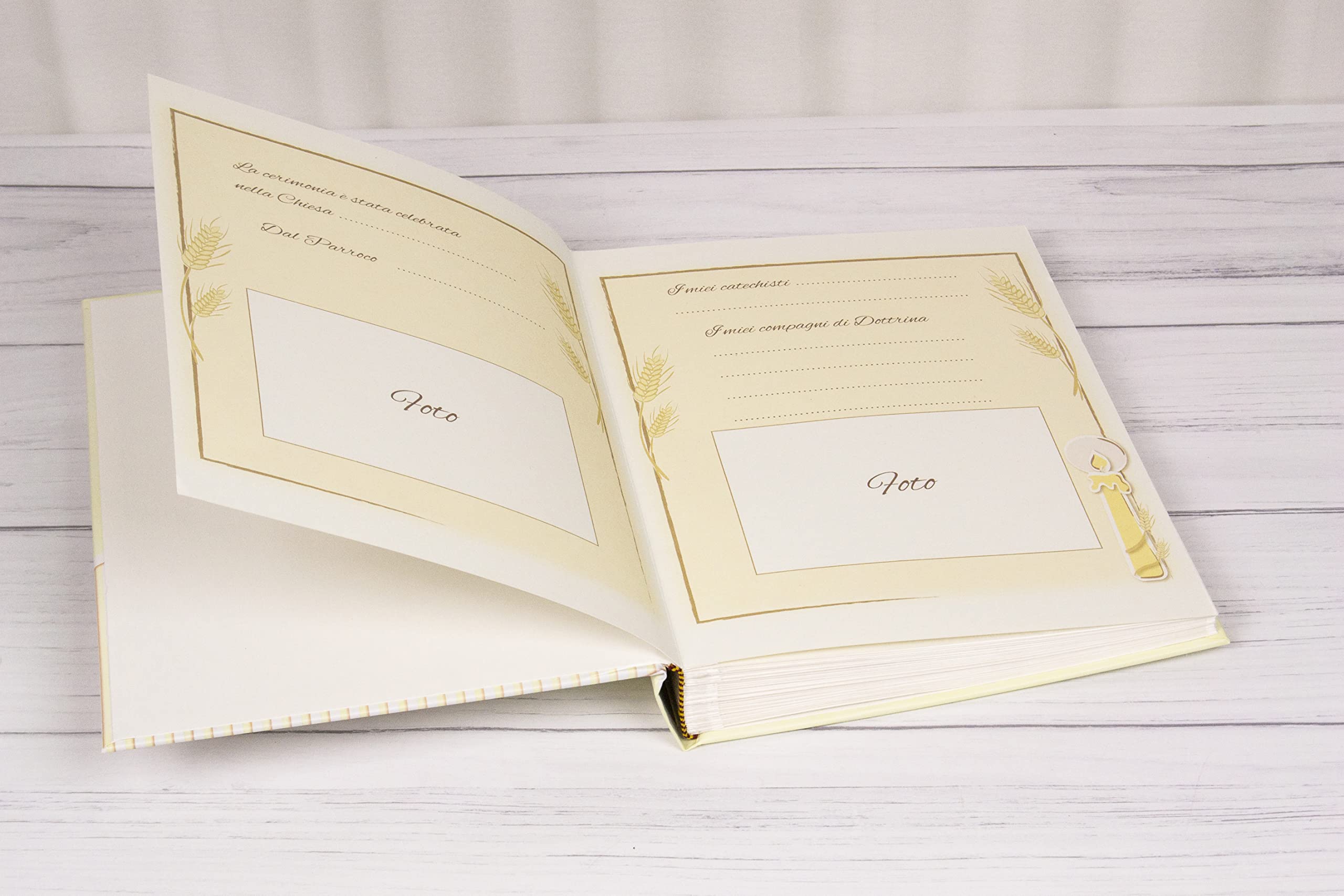 Album Fotografico, Prima Comunione, 23X30 Cm, 56 Pagine Bianche e 4 Pagine Diario Personalizzabili, in Cartoncino Spesso e Resistente Intervallate da Pergamino
